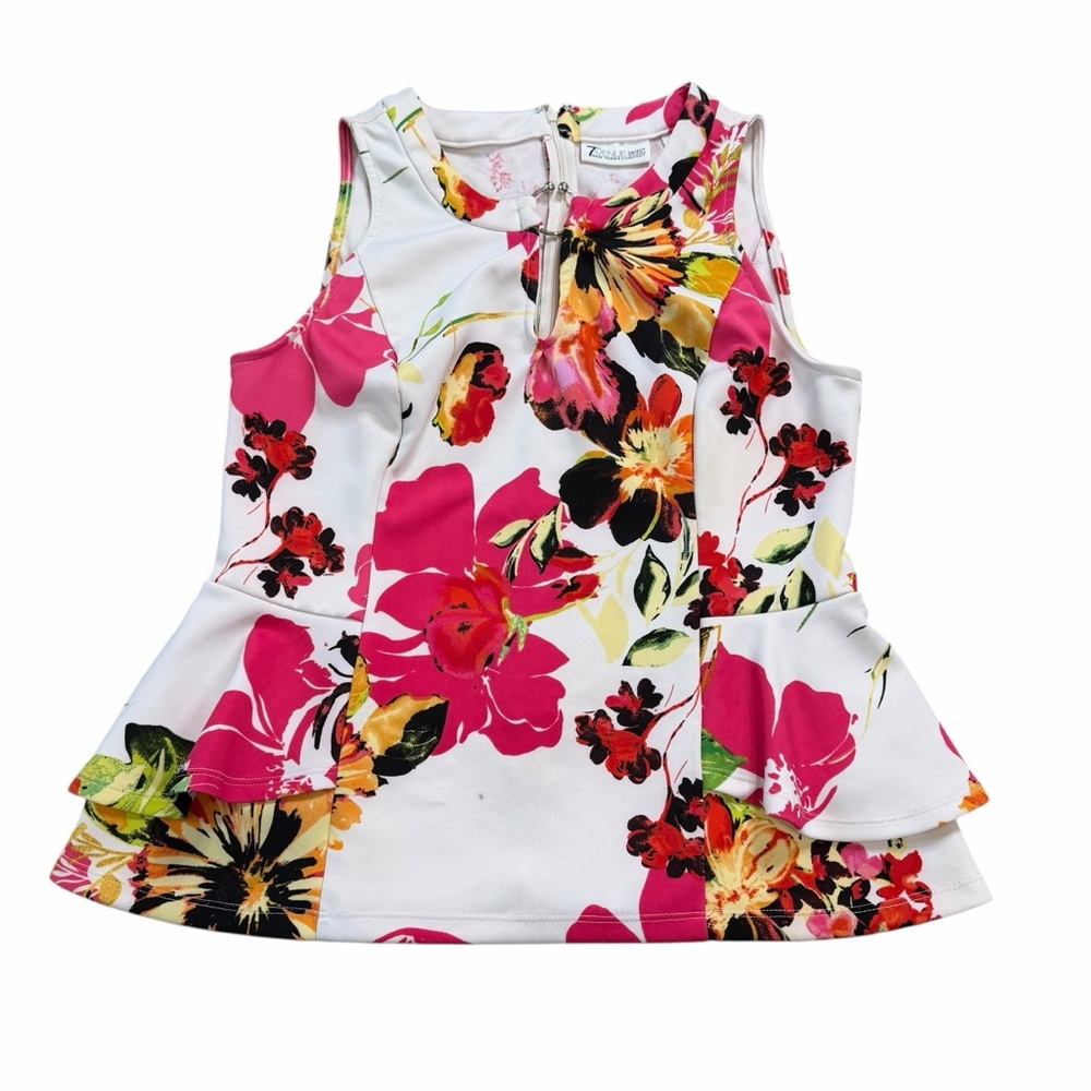 10/25🦋 NY & Co 7th Avenue Design Studio White & Pink Floral Peplum Tank - Medium - Picture 6 of 15